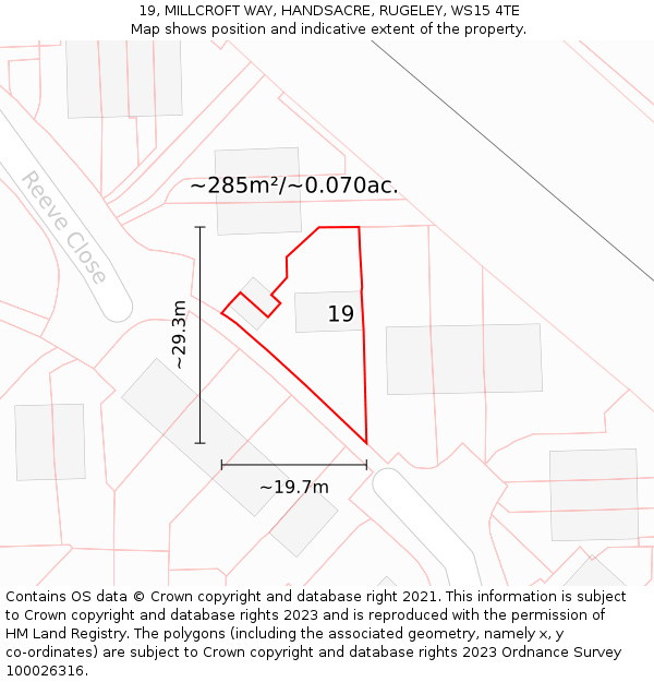 19, MILLCROFT WAY, HANDSACRE, RUGELEY, WS15 4TE: Plot and title map