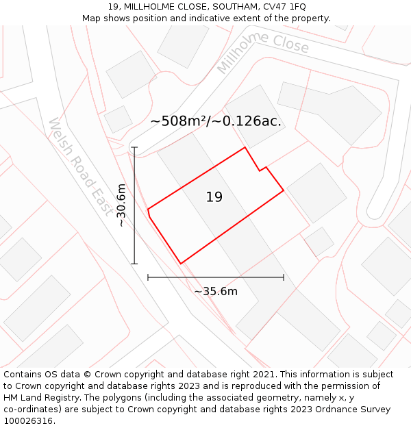 19, MILLHOLME CLOSE, SOUTHAM, CV47 1FQ: Plot and title map