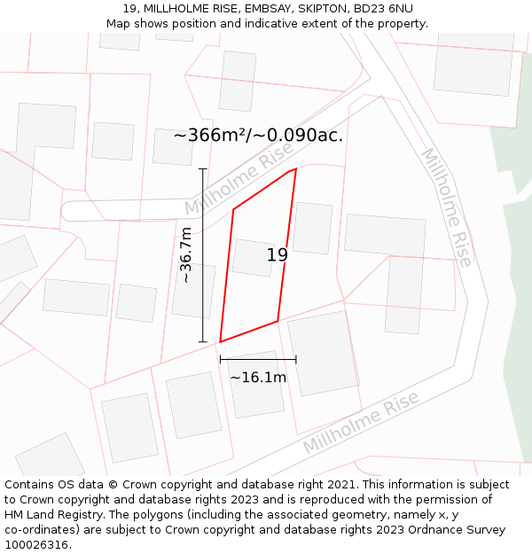 19, MILLHOLME RISE, EMBSAY, SKIPTON, BD23 6NU: Plot and title map
