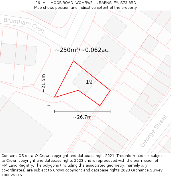 19, MILLMOOR ROAD, WOMBWELL, BARNSLEY, S73 8BD: Plot and title map