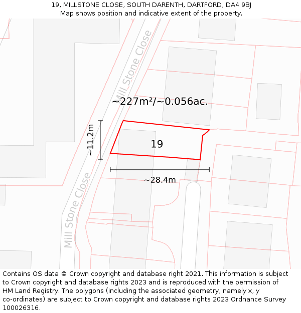 19, MILLSTONE CLOSE, SOUTH DARENTH, DARTFORD, DA4 9BJ: Plot and title map