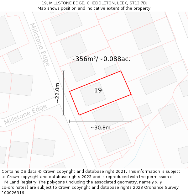 19, MILLSTONE EDGE, CHEDDLETON, LEEK, ST13 7DJ: Plot and title map