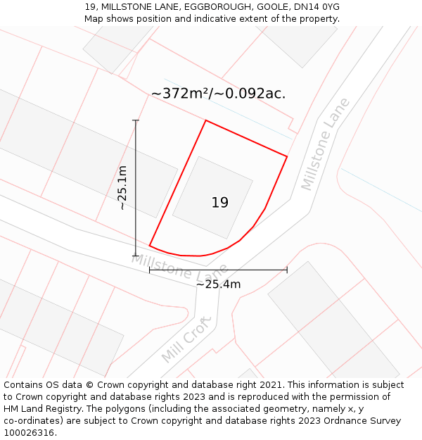 19, MILLSTONE LANE, EGGBOROUGH, GOOLE, DN14 0YG: Plot and title map