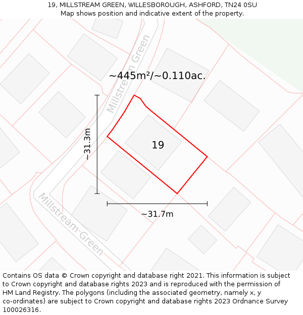 19, MILLSTREAM GREEN, WILLESBOROUGH, ASHFORD, TN24 0SU: Plot and title map