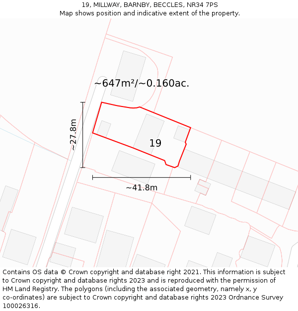 19, MILLWAY, BARNBY, BECCLES, NR34 7PS: Plot and title map
