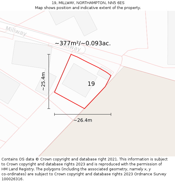 19, MILLWAY, NORTHAMPTON, NN5 6ES: Plot and title map
