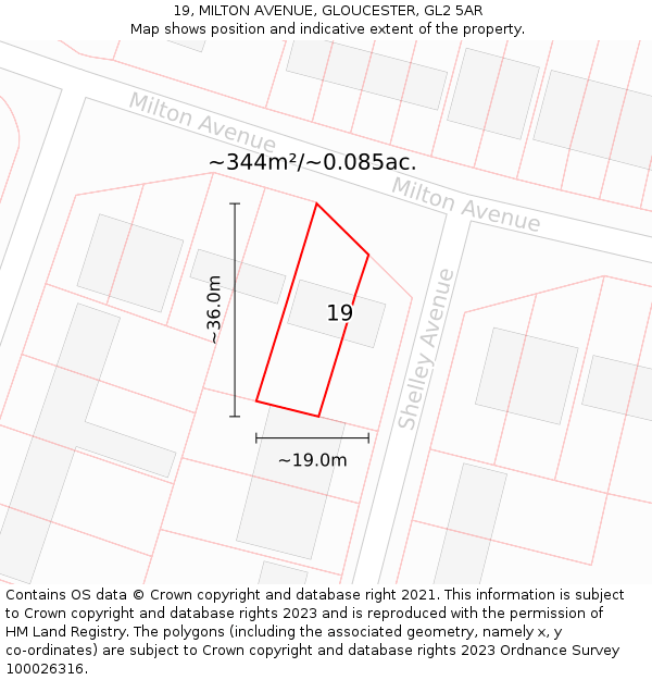 19, MILTON AVENUE, GLOUCESTER, GL2 5AR: Plot and title map