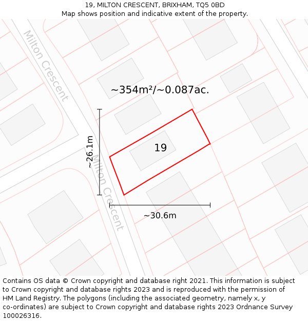 19, MILTON CRESCENT, BRIXHAM, TQ5 0BD: Plot and title map
