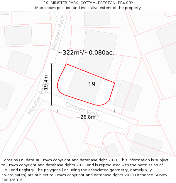19, MINSTER PARK, COTTAM, PRESTON, PR4 0BY: Plot and title map