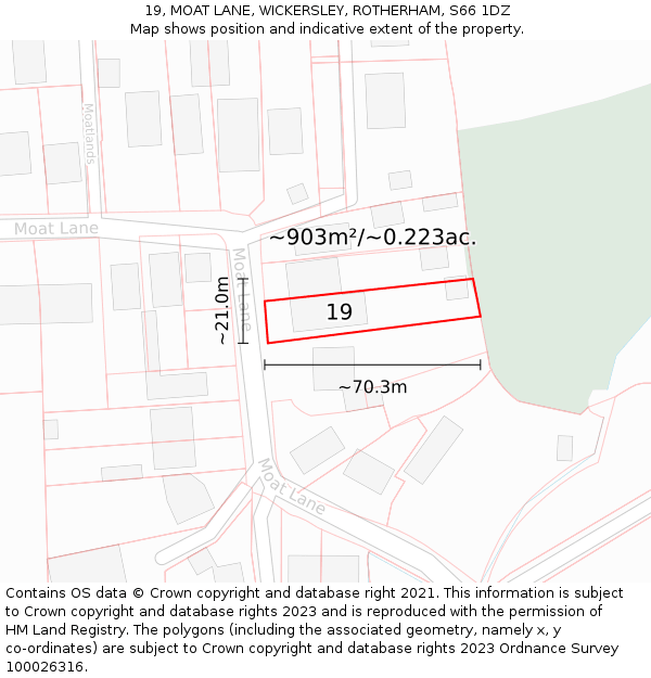 19, MOAT LANE, WICKERSLEY, ROTHERHAM, S66 1DZ: Plot and title map