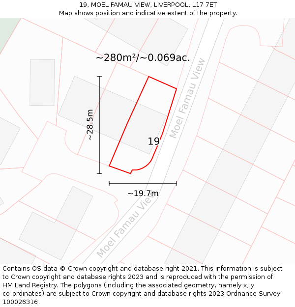 19, MOEL FAMAU VIEW, LIVERPOOL, L17 7ET: Plot and title map