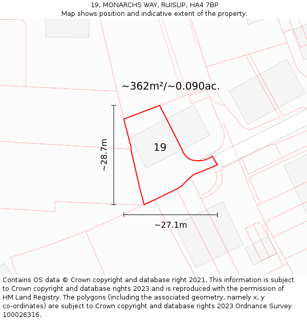 19, MONARCHS WAY, RUISLIP, HA4 7BP: Plot and title map