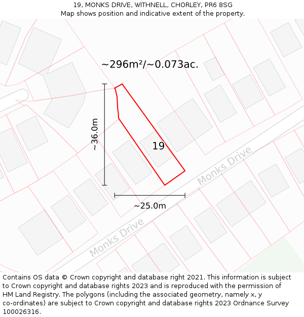 19, MONKS DRIVE, WITHNELL, CHORLEY, PR6 8SG: Plot and title map