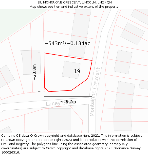19, MONTAIGNE CRESCENT, LINCOLN, LN2 4QN: Plot and title map