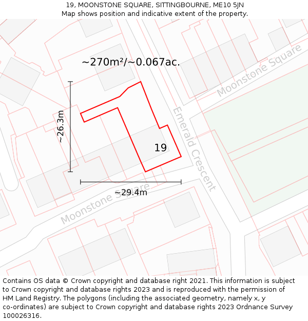 19, MOONSTONE SQUARE, SITTINGBOURNE, ME10 5JN: Plot and title map