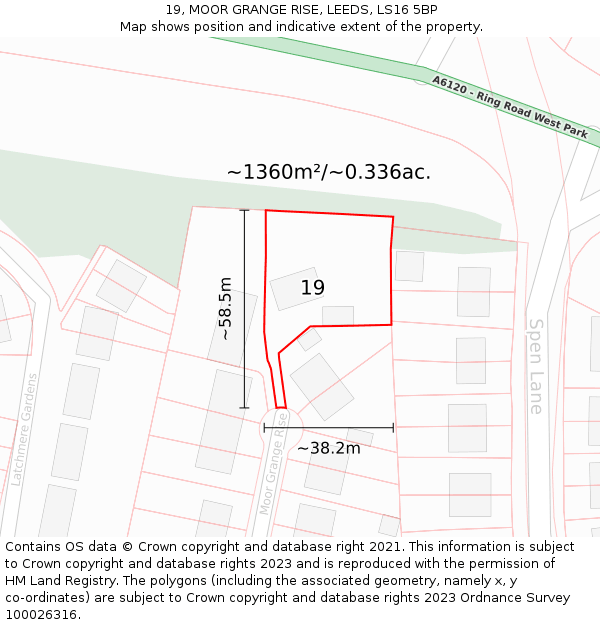 19, MOOR GRANGE RISE, LEEDS, LS16 5BP: Plot and title map
