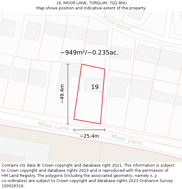 19, MOOR LANE, TORQUAY, TQ2 8NU: Plot and title map