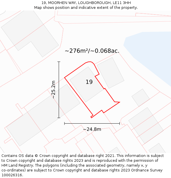 19, MOORHEN WAY, LOUGHBOROUGH, LE11 3HH: Plot and title map