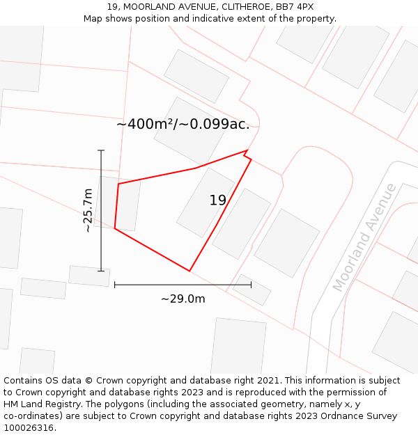 19, MOORLAND AVENUE, CLITHEROE, BB7 4PX: Plot and title map