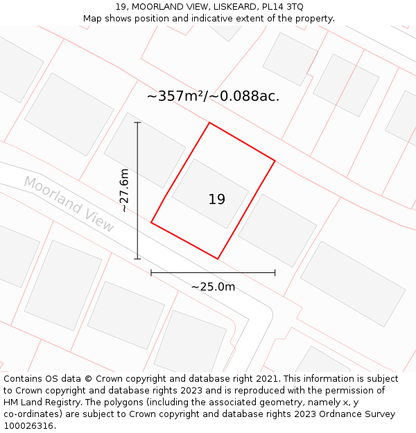 19, MOORLAND VIEW, LISKEARD, PL14 3TQ: Plot and title map