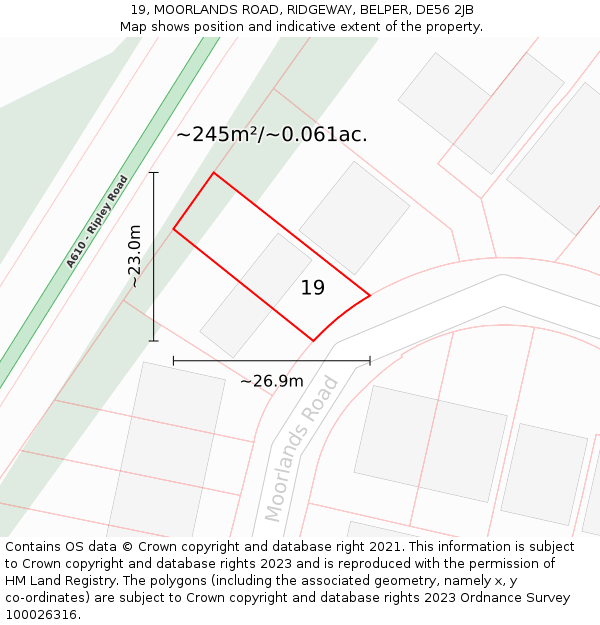 19, MOORLANDS ROAD, RIDGEWAY, BELPER, DE56 2JB: Plot and title map