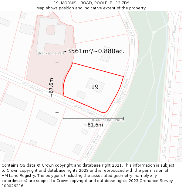 19, MORNISH ROAD, POOLE, BH13 7BY: Plot and title map