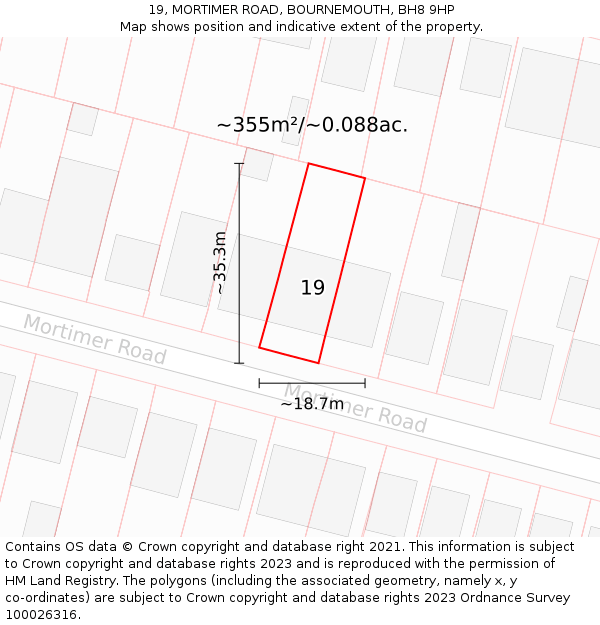 19, MORTIMER ROAD, BOURNEMOUTH, BH8 9HP: Plot and title map