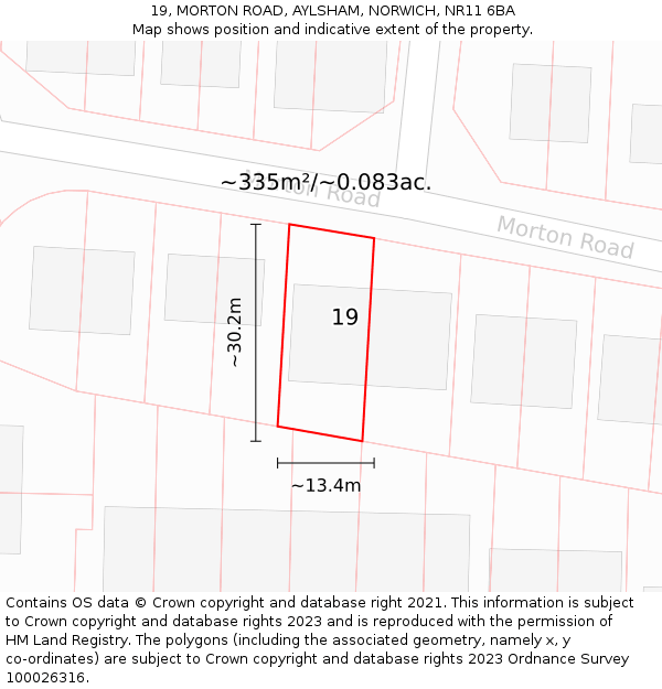 19, MORTON ROAD, AYLSHAM, NORWICH, NR11 6BA: Plot and title map