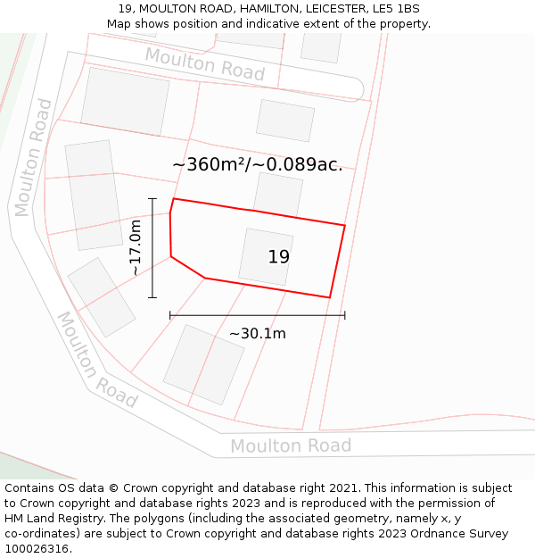 19, MOULTON ROAD, HAMILTON, LEICESTER, LE5 1BS: Plot and title map