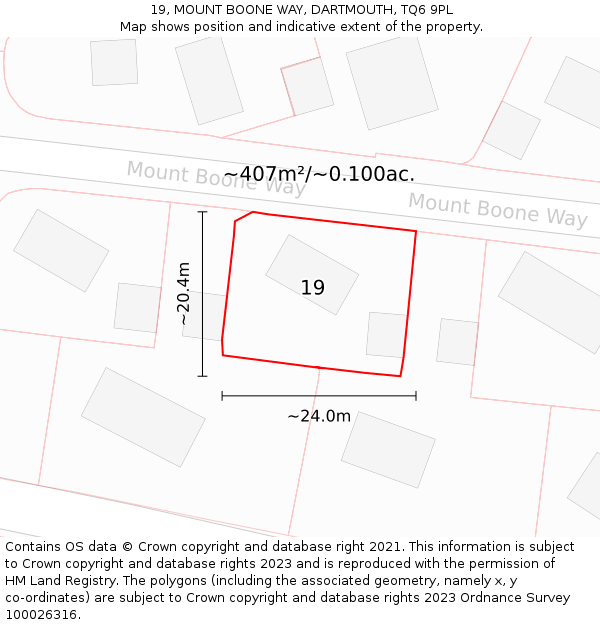 19, MOUNT BOONE WAY, DARTMOUTH, TQ6 9PL: Plot and title map