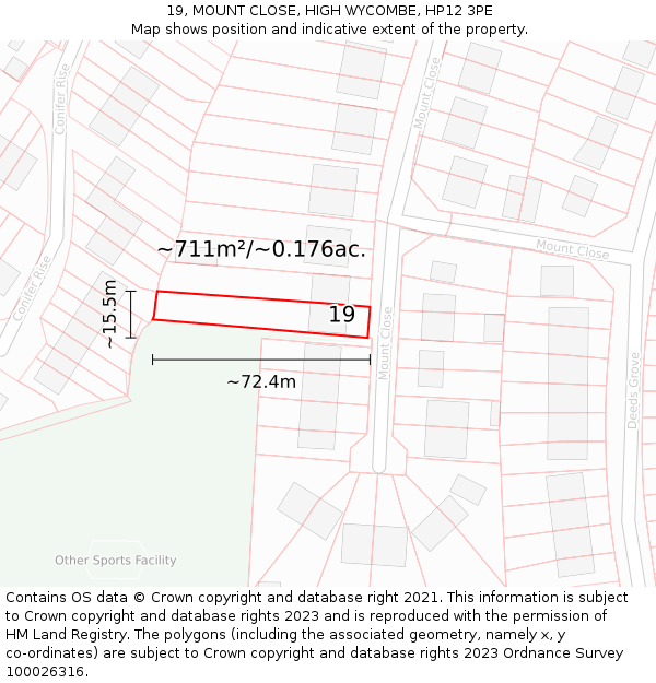 19, MOUNT CLOSE, HIGH WYCOMBE, HP12 3PE: Plot and title map
