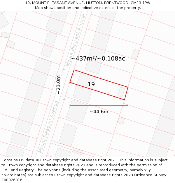 19, MOUNT PLEASANT AVENUE, HUTTON, BRENTWOOD, CM13 1PW: Plot and title map