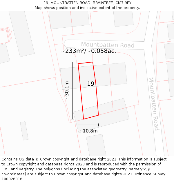 19, MOUNTBATTEN ROAD, BRAINTREE, CM7 9EY: Plot and title map
