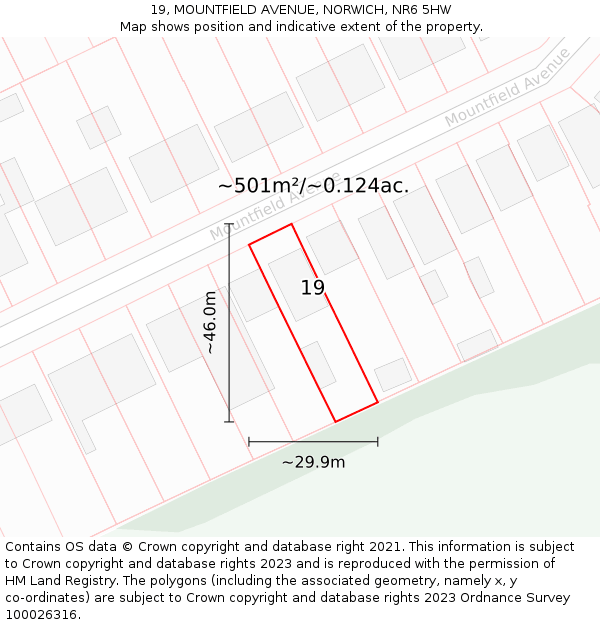 19, MOUNTFIELD AVENUE, NORWICH, NR6 5HW: Plot and title map