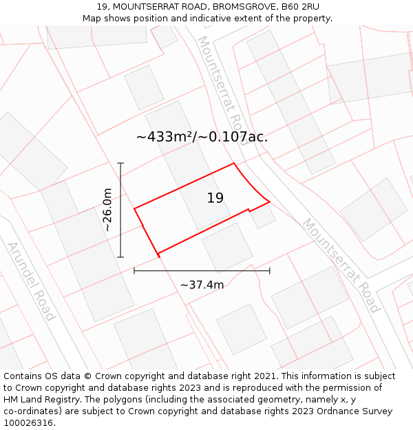 19, MOUNTSERRAT ROAD, BROMSGROVE, B60 2RU: Plot and title map