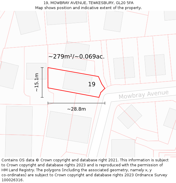 19, MOWBRAY AVENUE, TEWKESBURY, GL20 5FA: Plot and title map
