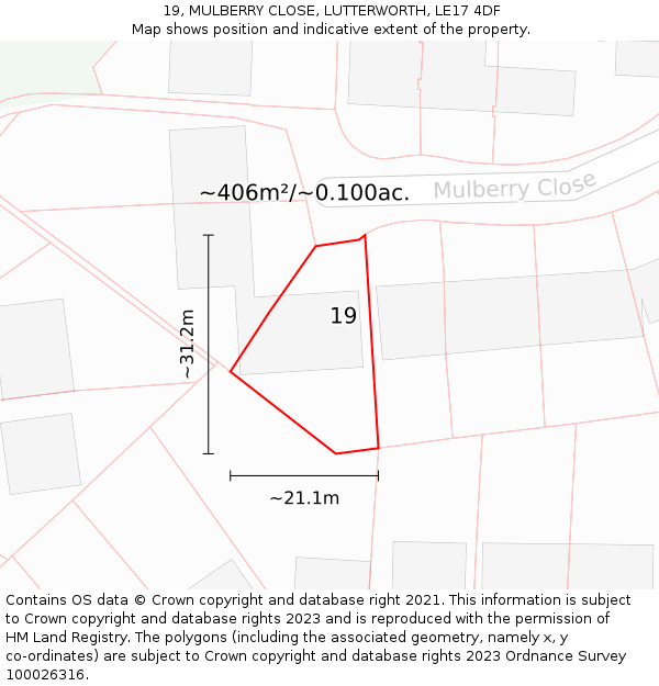 19, MULBERRY CLOSE, LUTTERWORTH, LE17 4DF: Plot and title map