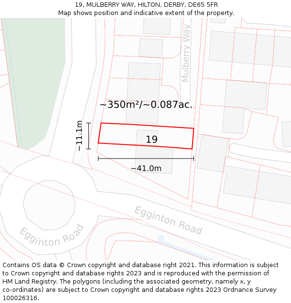 19, MULBERRY WAY, HILTON, DERBY, DE65 5FR: Plot and title map