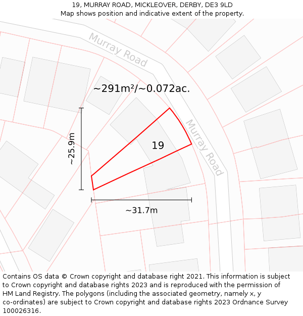 19, MURRAY ROAD, MICKLEOVER, DERBY, DE3 9LD: Plot and title map