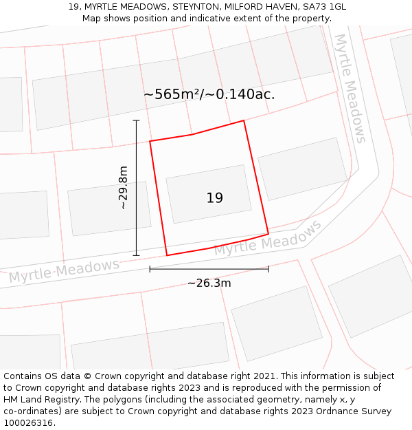 19, MYRTLE MEADOWS, STEYNTON, MILFORD HAVEN, SA73 1GL: Plot and title map