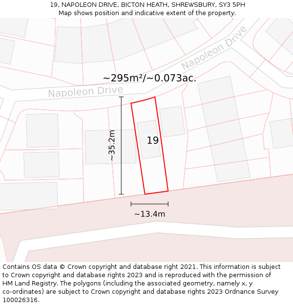 19, NAPOLEON DRIVE, BICTON HEATH, SHREWSBURY, SY3 5PH: Plot and title map