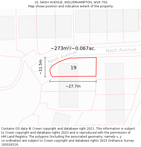 19, NASH AVENUE, WOLVERHAMPTON, WV6 7SS: Plot and title map