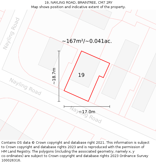 19, NAYLING ROAD, BRAINTREE, CM7 2RY: Plot and title map