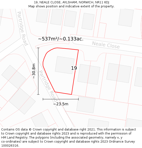 19, NEALE CLOSE, AYLSHAM, NORWICH, NR11 6DJ: Plot and title map