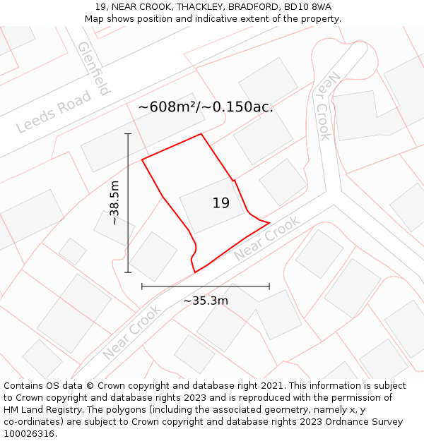 19, NEAR CROOK, THACKLEY, BRADFORD, BD10 8WA: Plot and title map