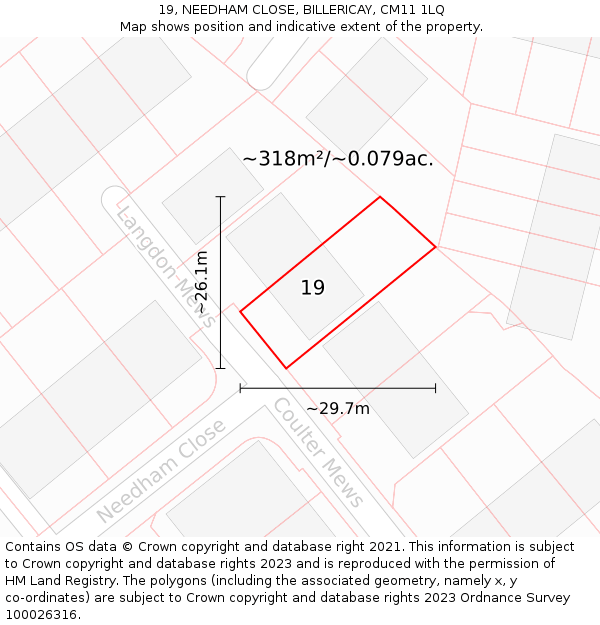 19, NEEDHAM CLOSE, BILLERICAY, CM11 1LQ: Plot and title map