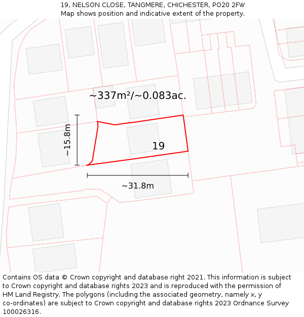 19, NELSON CLOSE, TANGMERE, CHICHESTER, PO20 2FW: Plot and title map