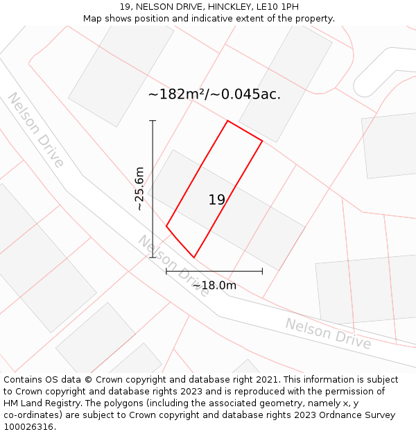 19, NELSON DRIVE, HINCKLEY, LE10 1PH: Plot and title map