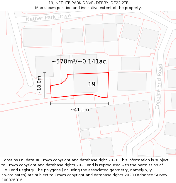 19, NETHER PARK DRIVE, DERBY, DE22 2TR: Plot and title map