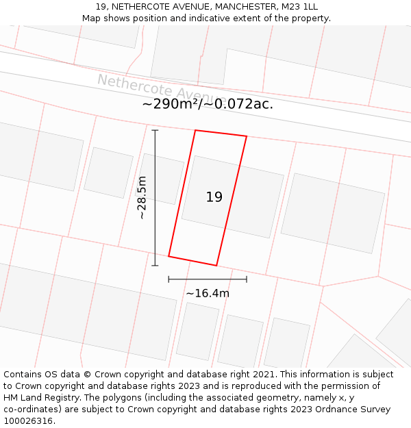 19, NETHERCOTE AVENUE, MANCHESTER, M23 1LL: Plot and title map